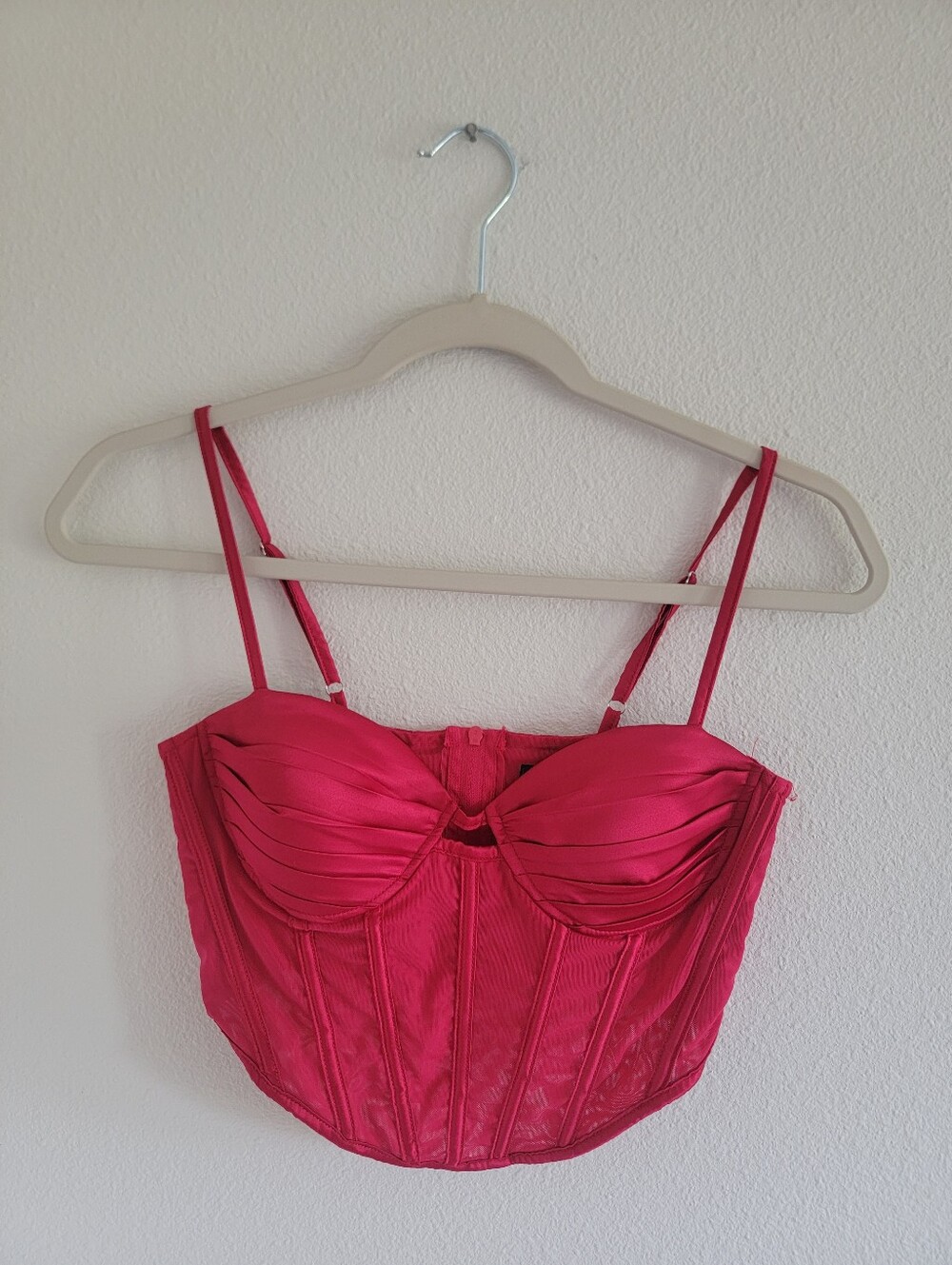 Say What Pink Satin Mesh Corset Crop Top Size Small